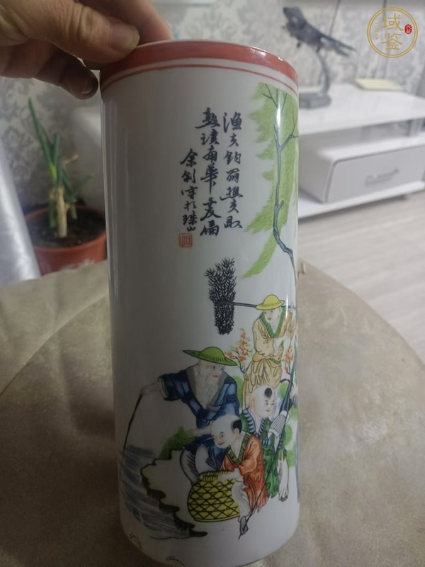 古玩陶瓷漁樵耕讀帽筒真品鑒賞圖