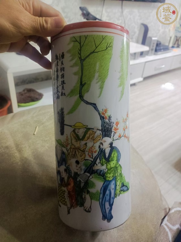 古玩陶瓷漁樵耕讀帽筒真品鑒賞圖