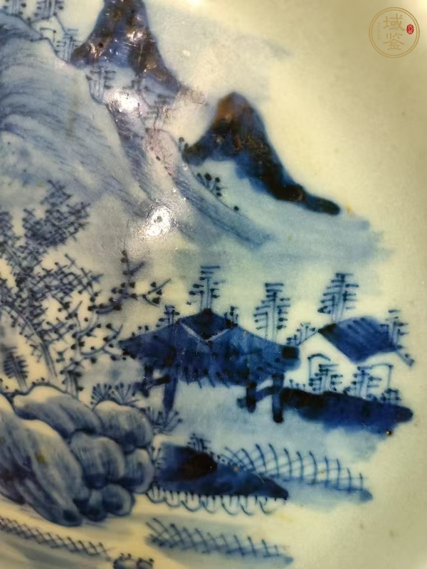 古玩山水紋青花盤真品鑒賞圖