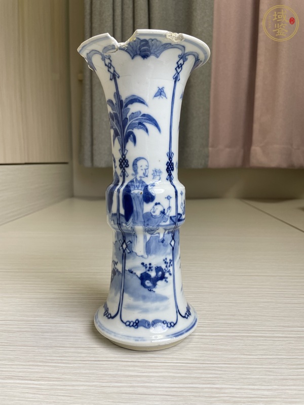 古玩陶瓷青花仕女嬰戲圖花觚真品鑒賞圖