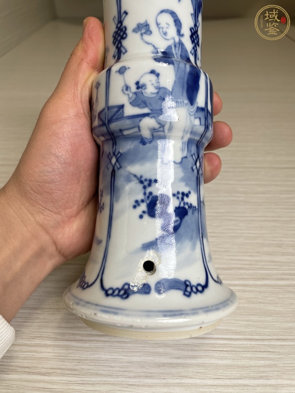 古玩陶瓷青花仕女嬰戲圖花觚真品鑒賞圖