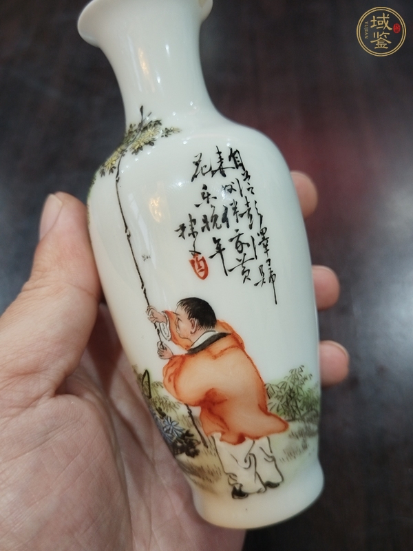 古玩陶瓷粉彩人物故事紋撇口瓶真品鑒賞圖