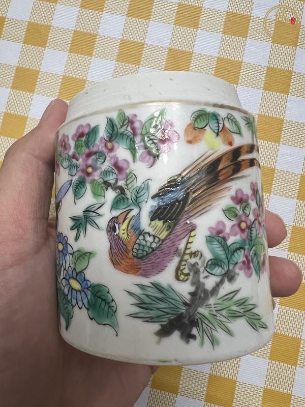 古玩陶瓷廣彩花鳥紋蓋缸真品鑒賞圖