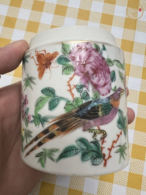 古玩陶瓷廣彩花鳥紋蓋缸真品鑒賞圖