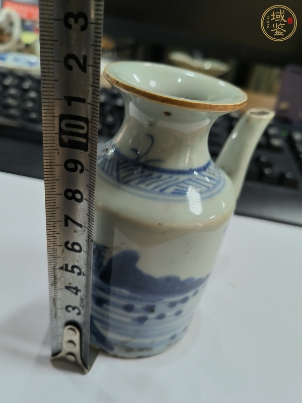 古玩陶瓷山水紋青花無柄壺真品鑒賞圖