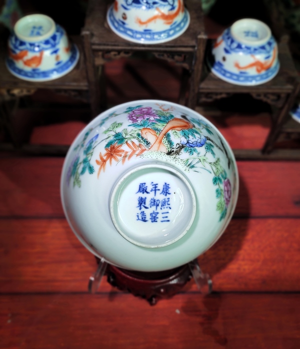 古玩陶瓷【邦瀚斯精品】細路粉彩富貴白頭花鳥紋茶碗拍賣，當前價格9998元