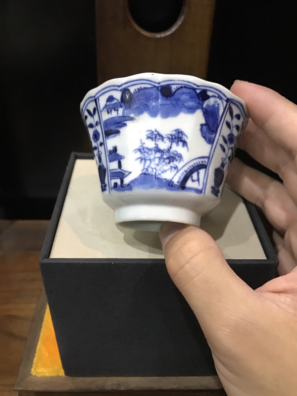 古玩陶瓷（精品品茗杯）晚清-光緒-博古山水風景紋-瓜棱品茗杯拍賣，當前價格0元