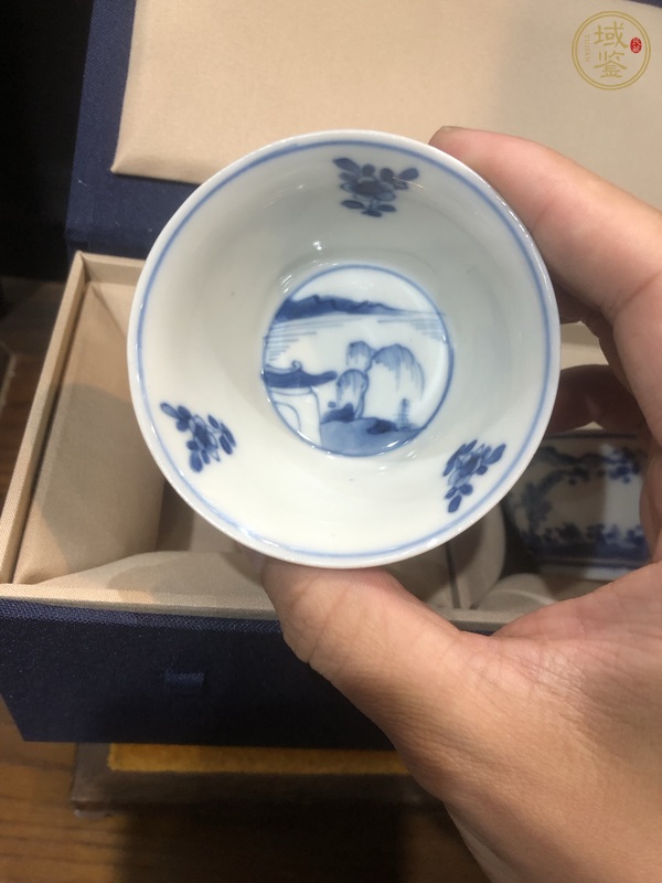 古玩陶瓷山水人物紋青花杯真品鑒賞圖