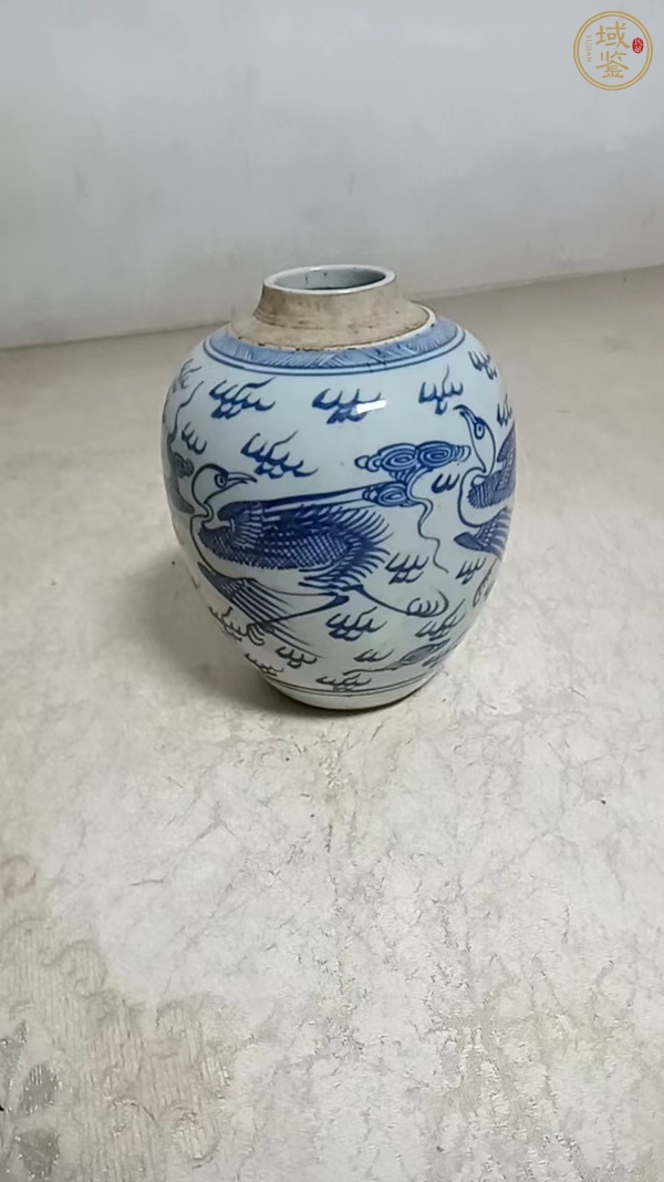 古玩陶瓷鶴紋青花罐真品鑒賞圖