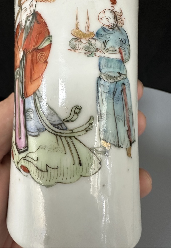 古玩陶瓷清同治-粉彩人物故事筆筒拍賣,當前價格1699元