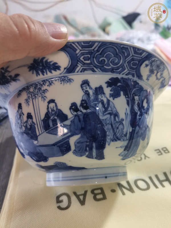 古玩陶瓷青花竹林七賢圖折沿碗真品鑒賞圖