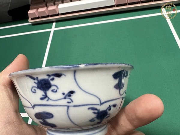 古玩陶瓷雍正青花靈芝紋茶圓真品鑒賞圖