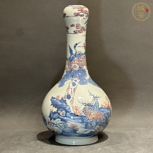 古玩陶瓷青花釉里紅蒜頭瓶真品鑒賞圖