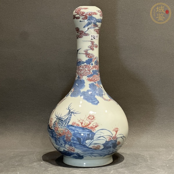 古玩陶瓷青花釉里紅蒜頭瓶真品鑒賞圖