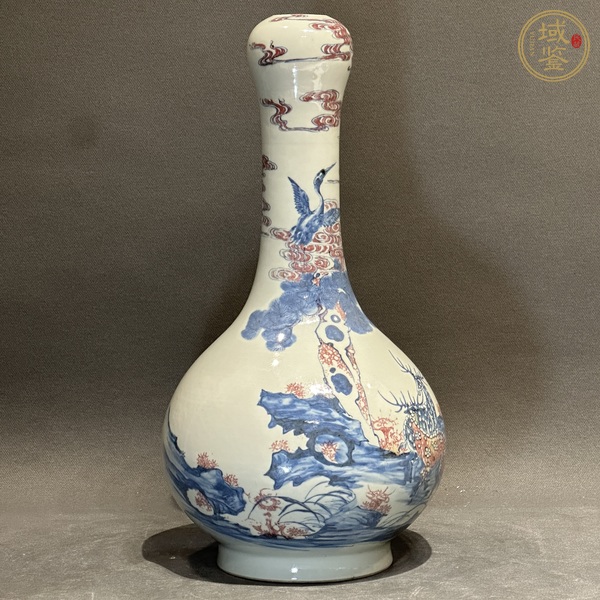 古玩陶瓷青花釉里紅蒜頭瓶真品鑒賞圖