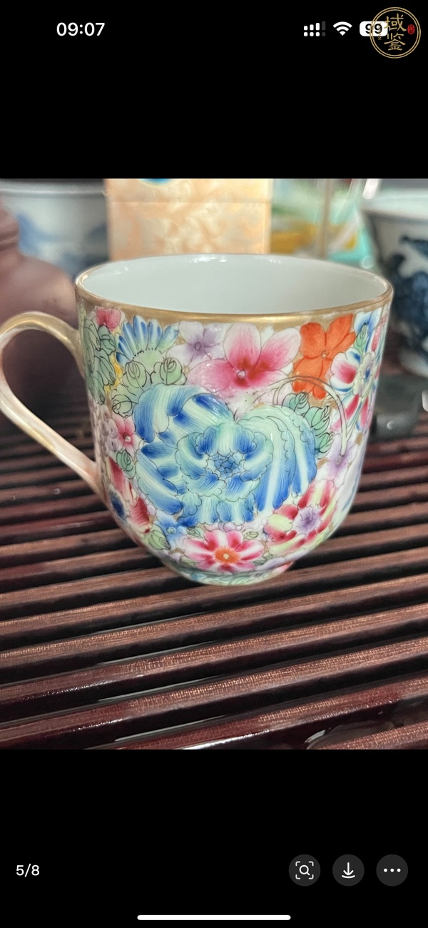 古玩陶瓷粉彩百花紋把杯一對(duì)真品鑒賞圖