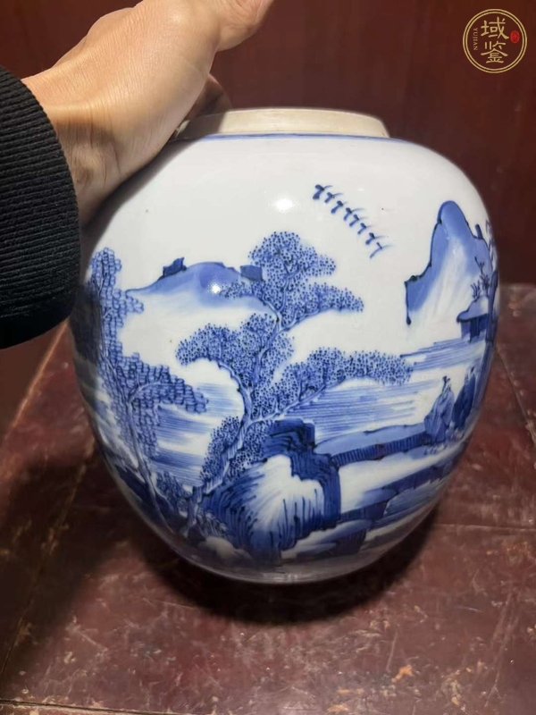 古玩陶瓷山水紋青花罐真品鑒賞圖