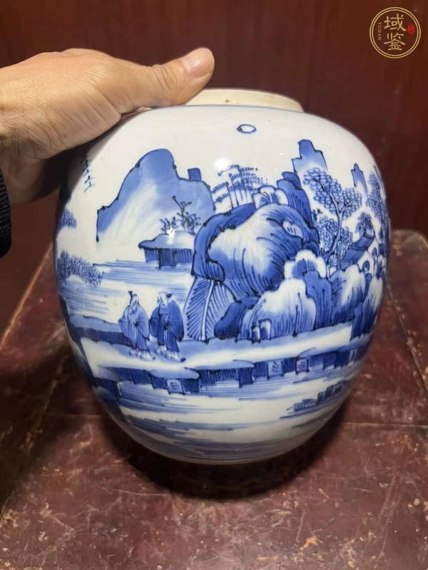 古玩陶瓷山水紋青花罐真品鑒賞圖