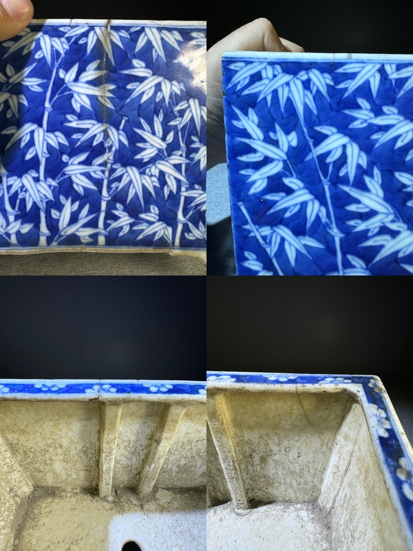 古玩陶瓷【精品】清代中期青花留白竹紋四方馬槽型花盆拍賣，當(dāng)前價(jià)格8800元