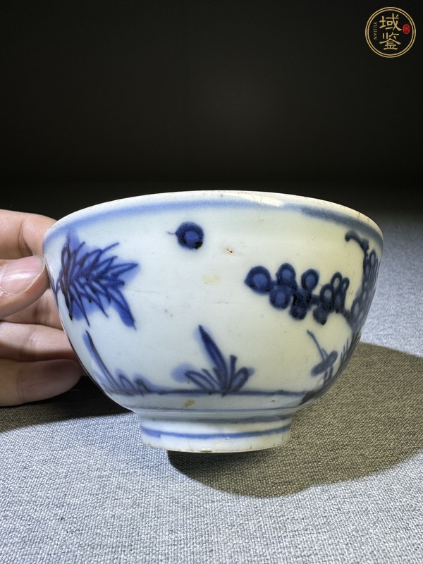 古玩陶瓷青花歲寒三友紋碗 真品鑒賞圖