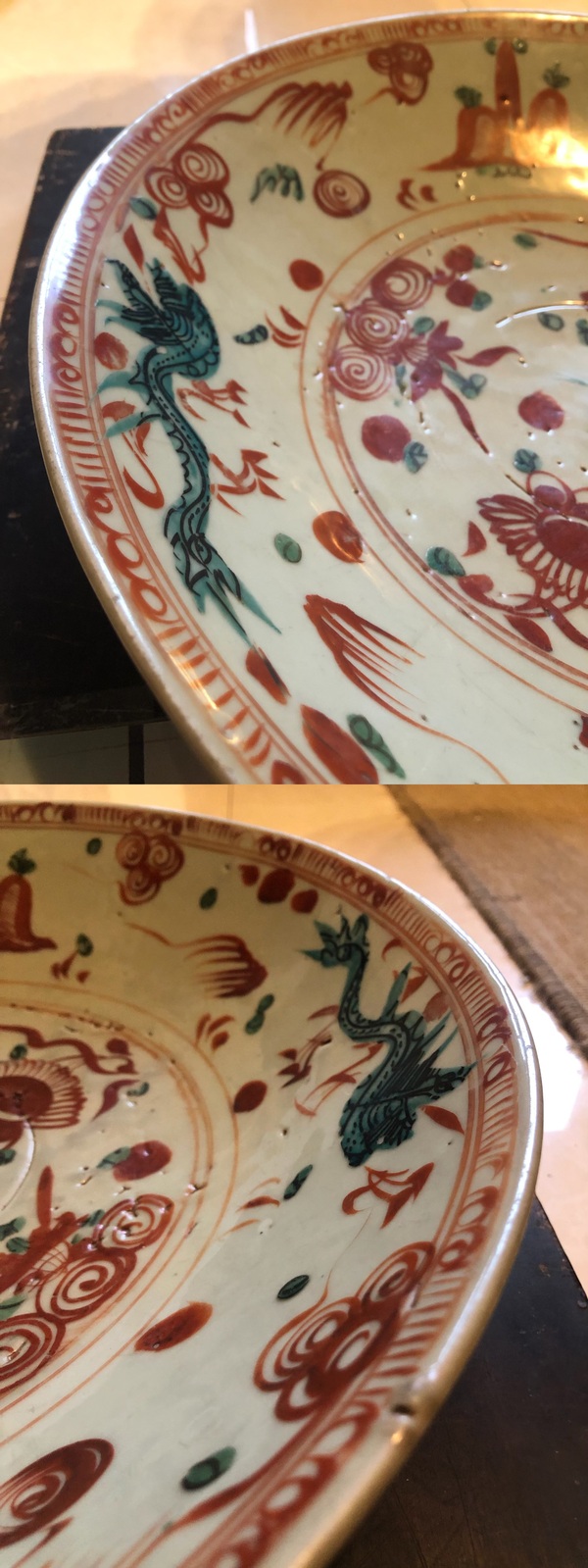 古玩陶瓷明晚期 漳州窯紅綠彩龍紋大盤拍賣,當(dāng)前價格15000元