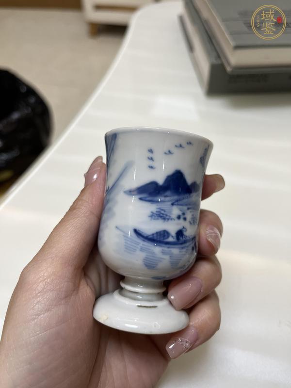 古玩陶瓷青花山水人物紋高足杯真品鑒賞圖