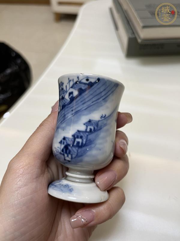 古玩陶瓷青花山水人物紋高足杯真品鑒賞圖