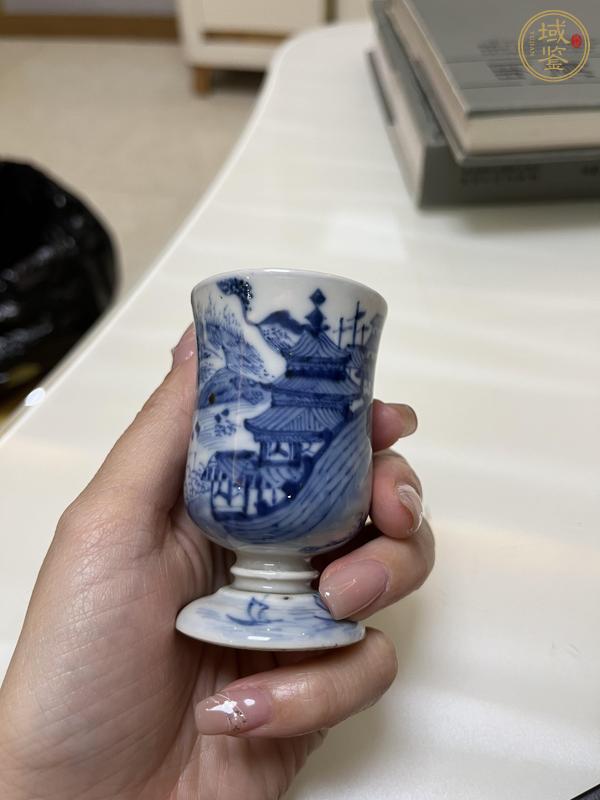 古玩陶瓷青花山水人物紋高足杯真品鑒賞圖