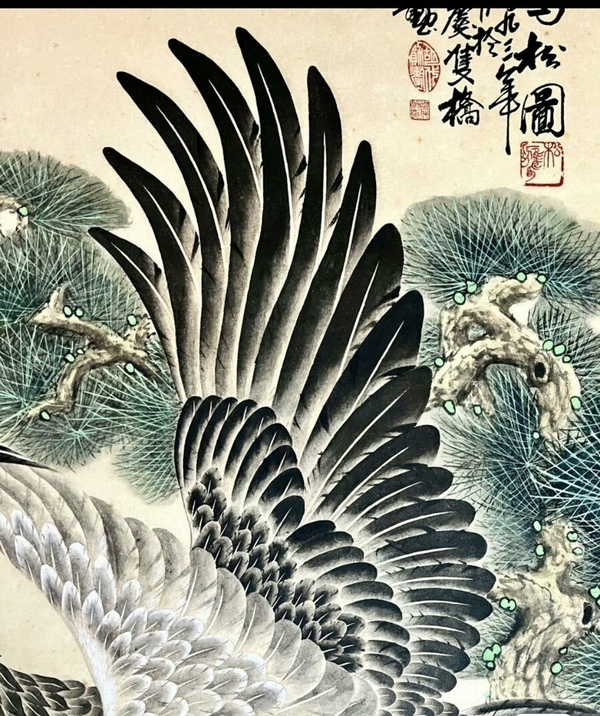 古玩字畫當代胡代勛鷹松圖拍賣,當前價格2800元