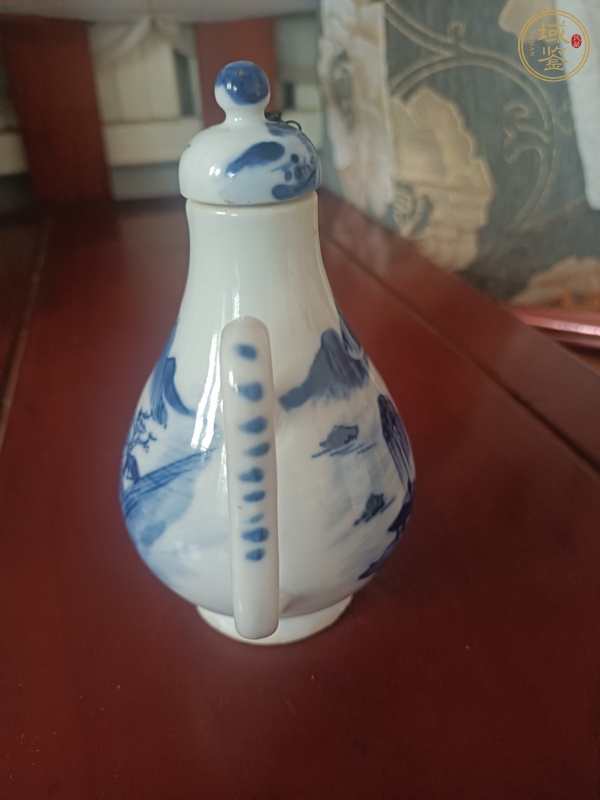 古玩陶瓷青花山水紋壺真品鑒賞圖