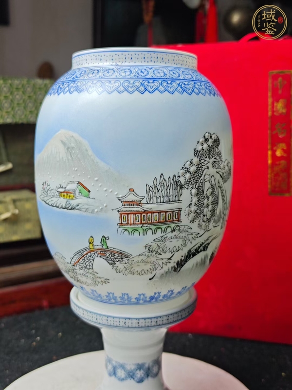 古玩陶瓷雪景圖燈罩真品鑒賞圖