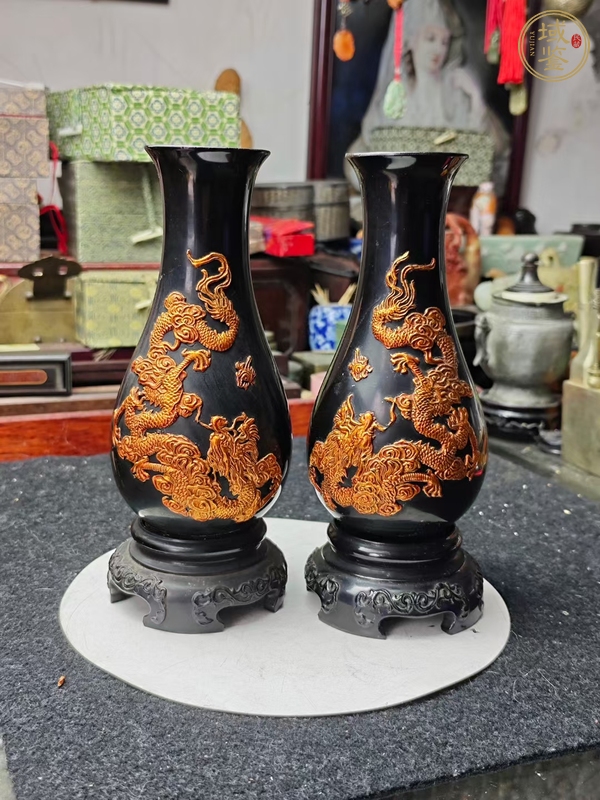 古玩雜項(xiàng)脫胎漆器龍紋瓶真品鑒賞圖