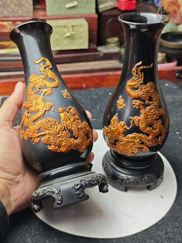 古玩雜項(xiàng)脫胎漆器龍紋瓶真品鑒賞圖