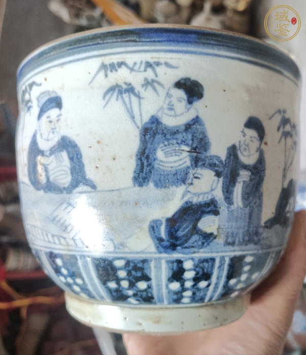 古玩陶瓷青花人物蓋缸真品鑒賞圖