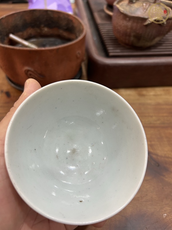 古玩陶瓷青花荷蓮紋茶碗，注意品相真品鑒賞圖