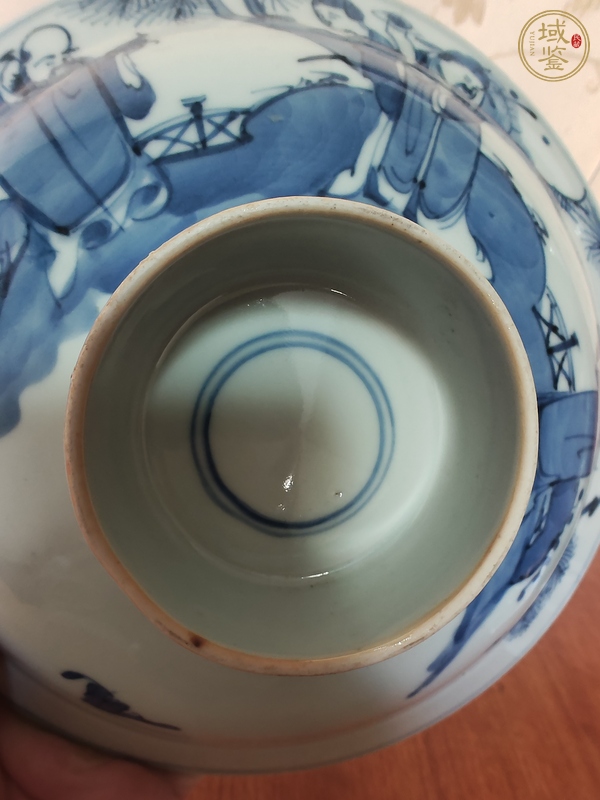 古玩陶瓷三星高照?qǐng)D青花折沿碗真品鑒賞圖