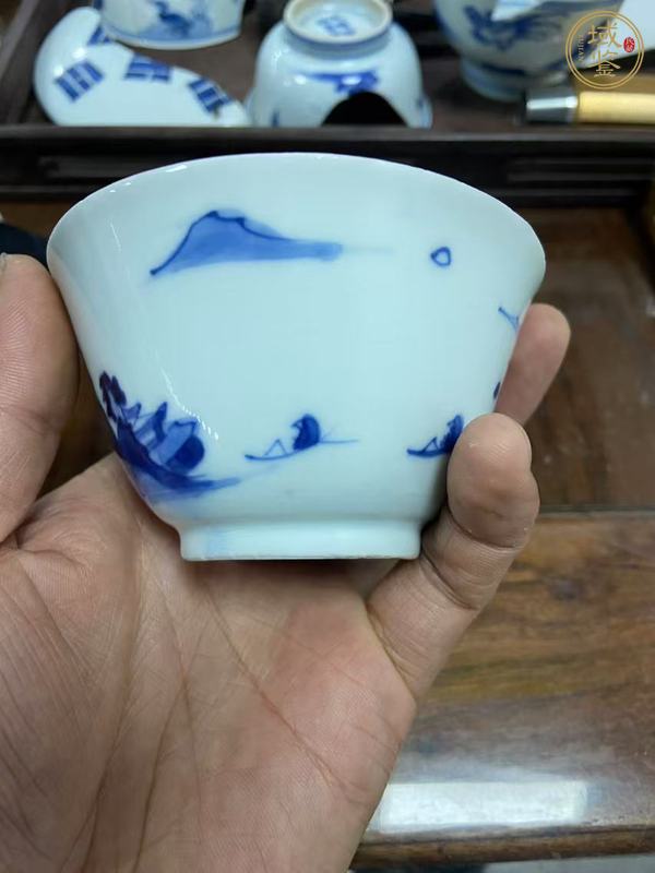 古玩陶瓷青花山水人物紋杯 真品鑒賞圖