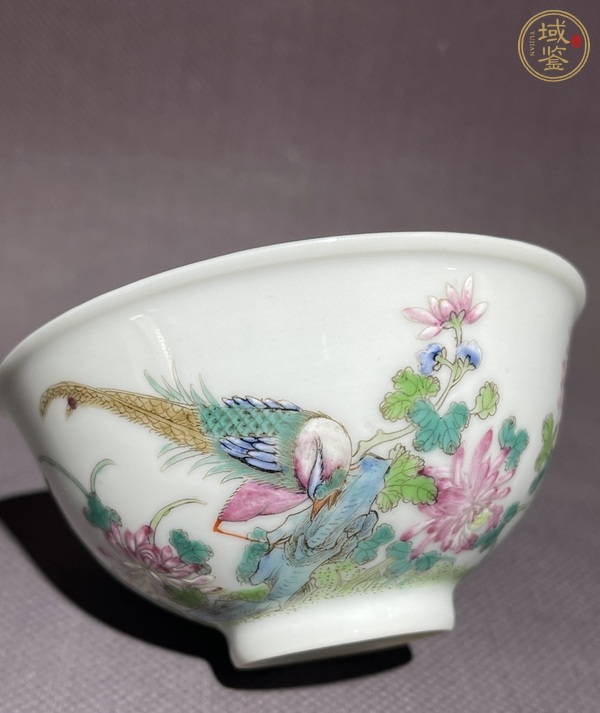 古玩陶瓷粉彩花鳥紋茶圓真品鑒賞圖