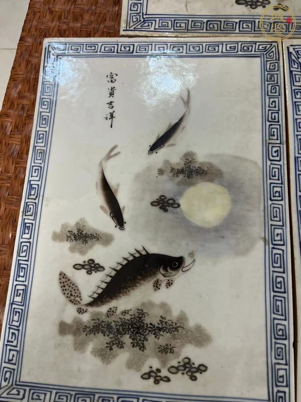 古玩陶瓷粉彩魚藻紋瓷板畫真品鑒賞圖