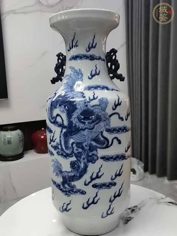 古玩陶瓷青花獅子繡球圖盤口瓶，注意品相真品鑒賞圖