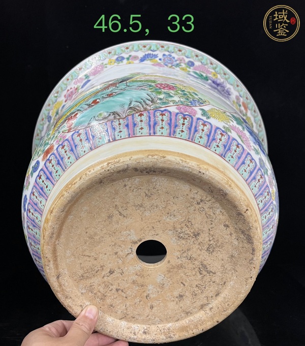 古玩陶瓷粉彩鳳穿牡丹圖花盆真品鑒賞圖