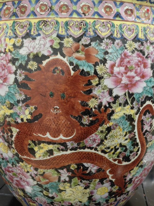 古玩陶瓷花間龍紋缸真品鑒賞圖