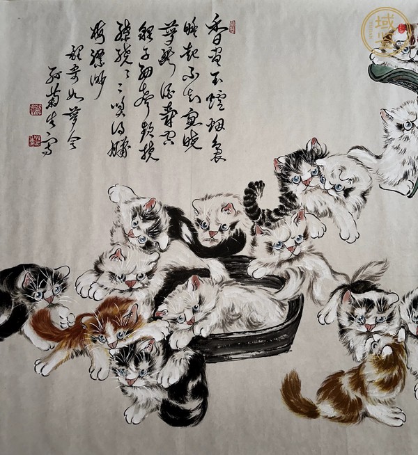 古玩字畫孫菊生群貓圖真品鑒賞圖