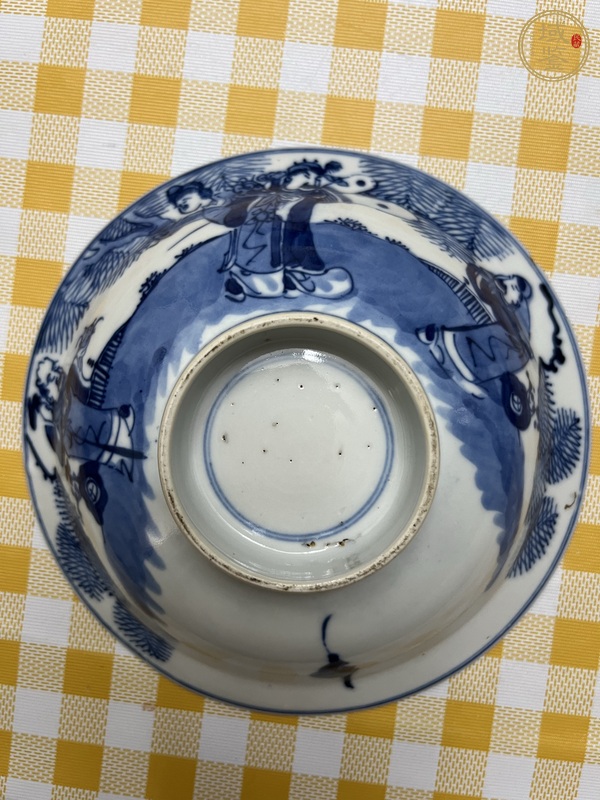 古玩陶瓷三星高照?qǐng)D青花折沿碗真品鑒賞圖