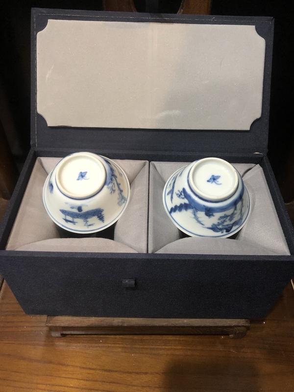 古玩陶瓷（精品品茗杯）清·康熙·訪友圖·青花品茗杯一對拍賣，當前價格3000元