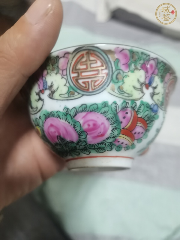 古玩陶瓷廣彩花間壽紋杯真品鑒賞圖