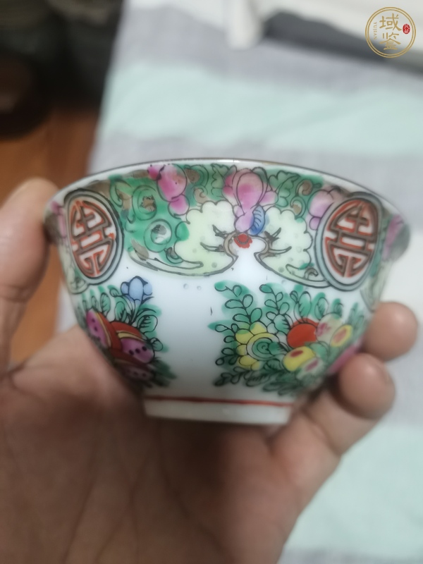 古玩陶瓷廣彩花間壽紋杯真品鑒賞圖