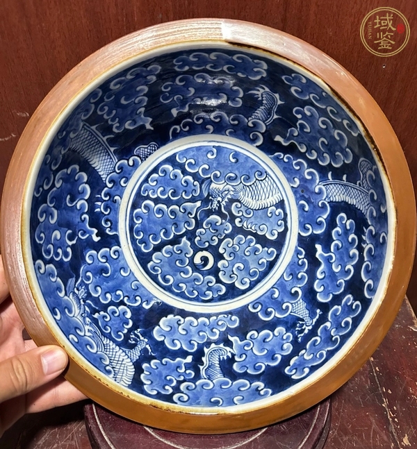 古玩陶瓷醬釉青花盆真品鑒賞圖