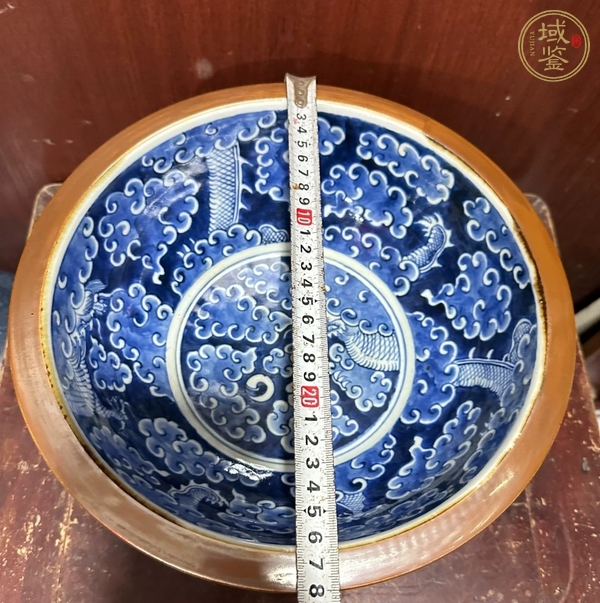 古玩陶瓷醬釉青花盆真品鑒賞圖