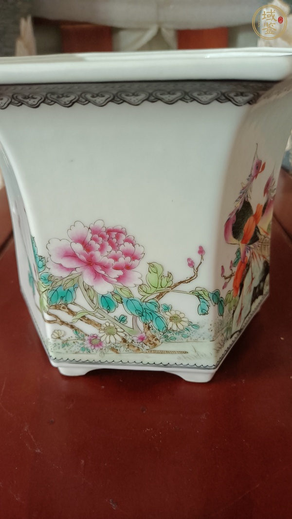 古玩陶瓷粉彩花鳥海棠花盆真品鑒賞圖